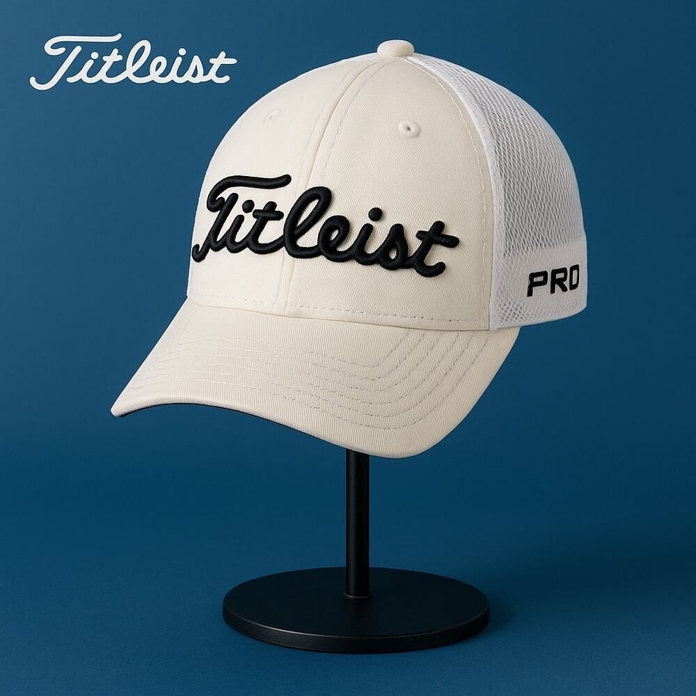 Titleis New Era White Black Golf Cap Hat M L Medium Large Fitted Pro V1